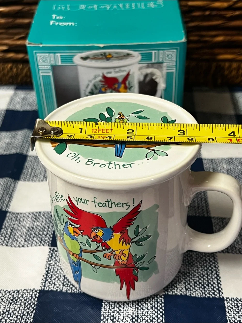 Vintage Muggables Parrot Coffee Mug with Lid & Original Box Ruffle Your Feathers